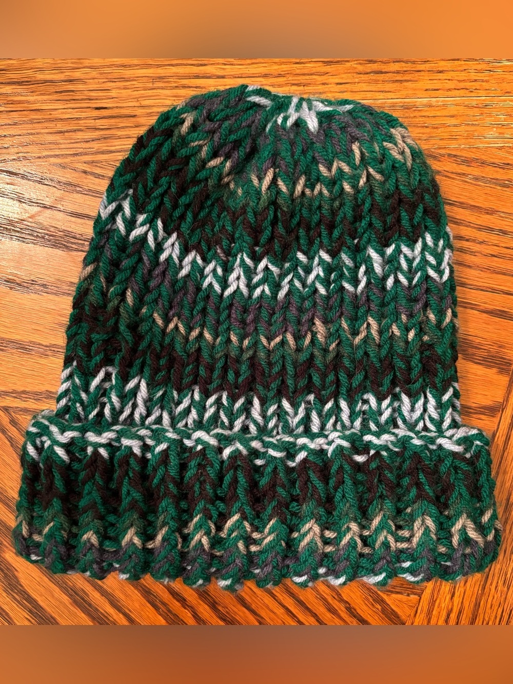 Hand-Knit Green Multi-Color Beanie, unisex